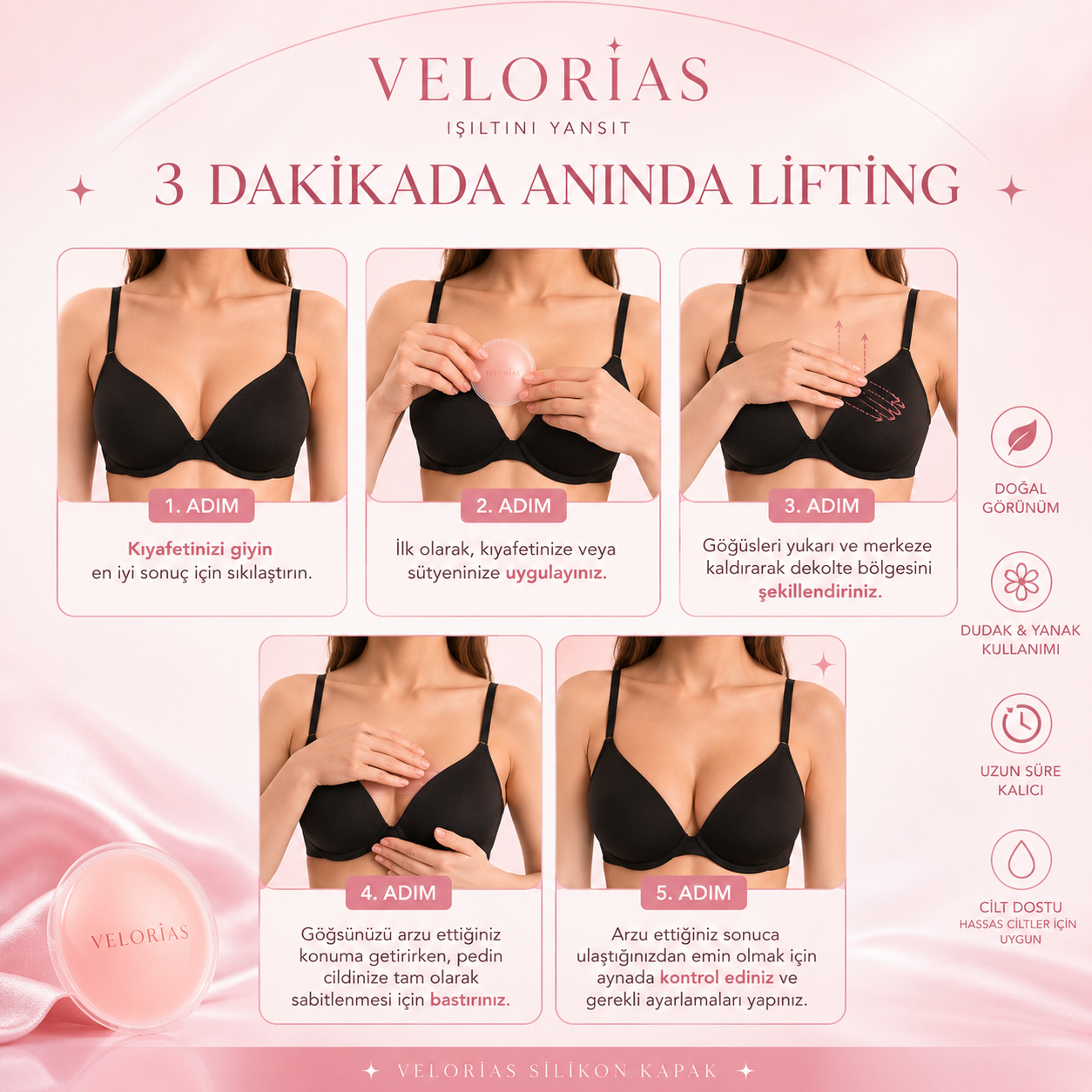 Velorias™ Çift Taraflı Yapışkanlı Ekstra Dolgulu Push-Up Göğüs Pedi