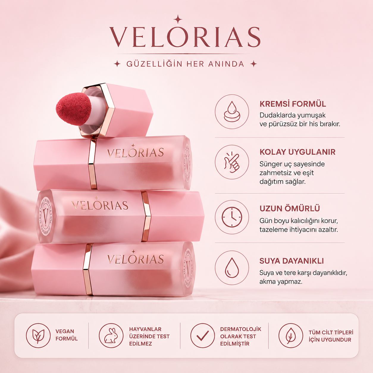Velorias™ Sıvı Allık | Uzun Süre Kalıcı ve Kolay Uygulama
