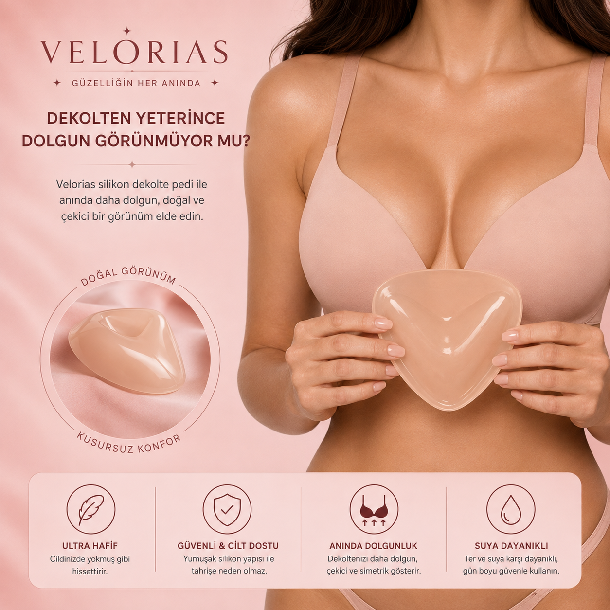 Velorias™ Çift Taraflı Yapışkanlı Ekstra Dolgulu Push-Up Göğüs Pedi