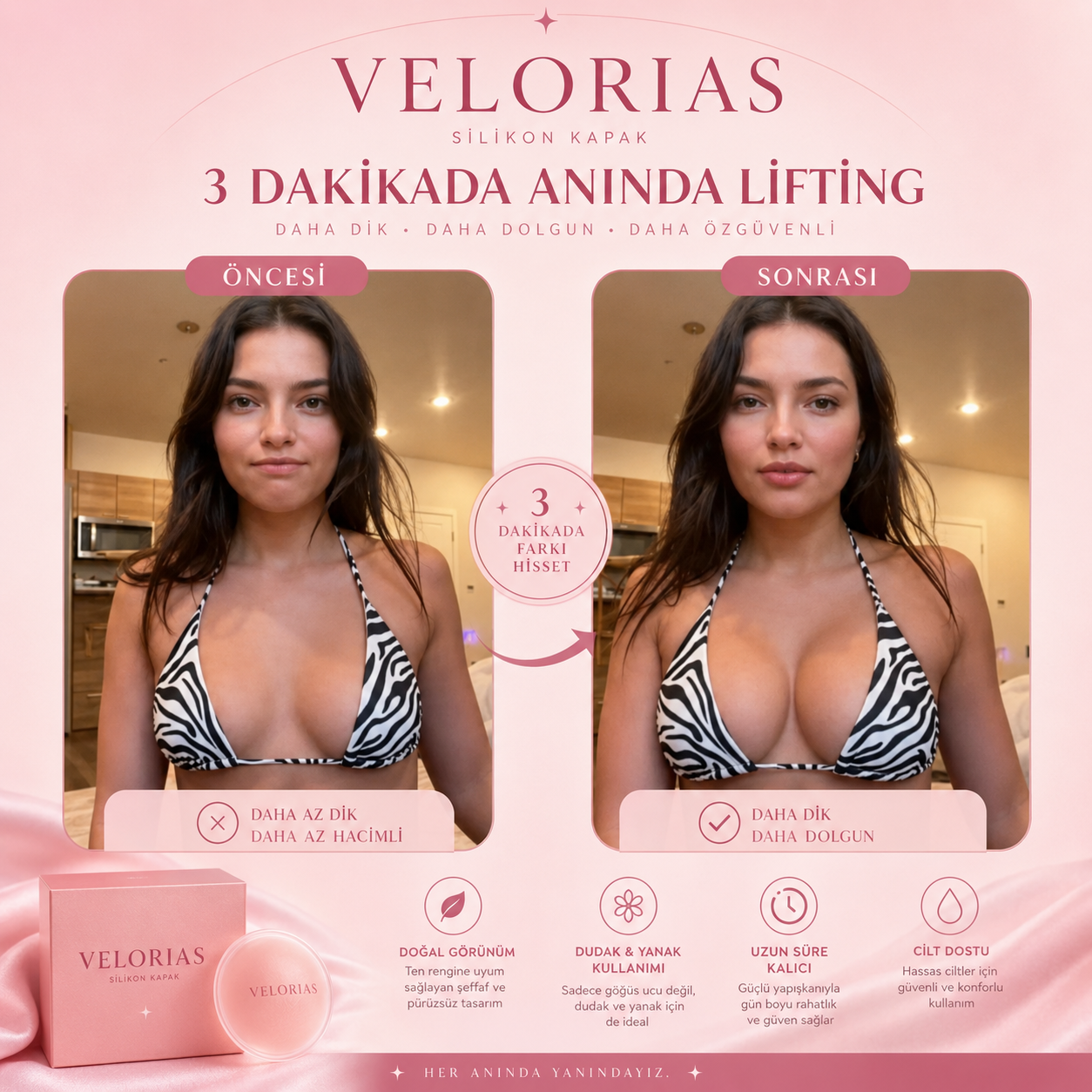 Velorias™ Çift Taraflı Yapışkanlı Ekstra Dolgulu Push-Up Göğüs Pedi